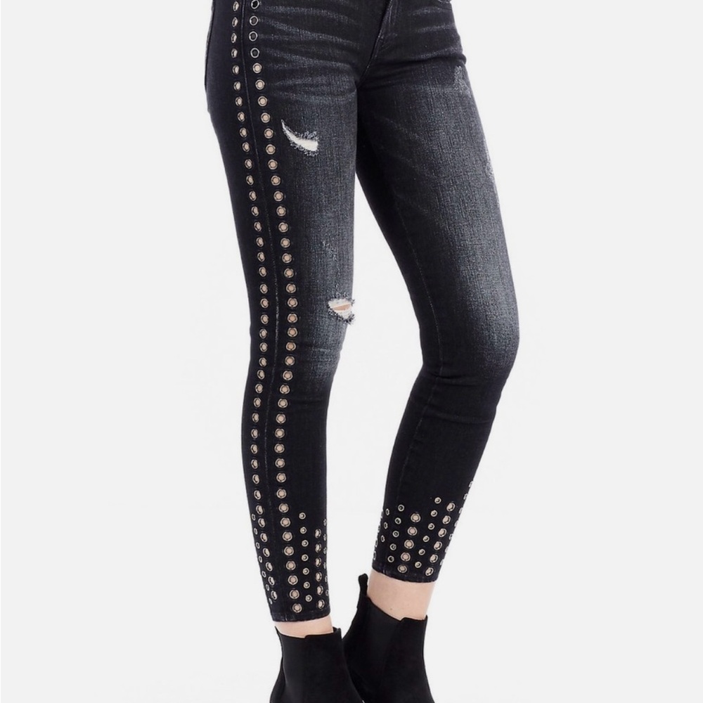 True Religion Black Studded Ankle Jeans